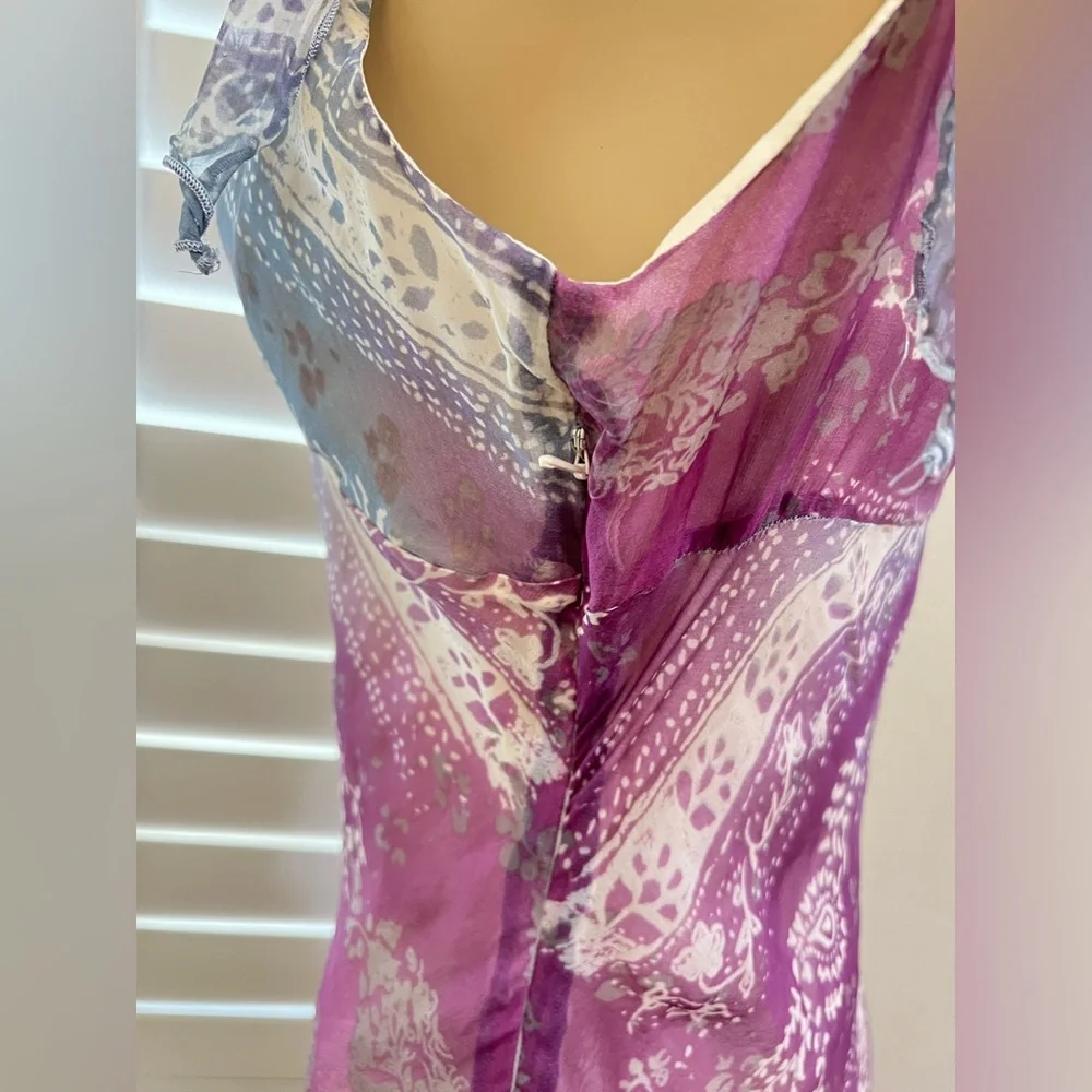 RANGOON SILK HANDKERCHIEF MULTI PRINT Resort floral midi guest Dress small - Picture 8 of 16